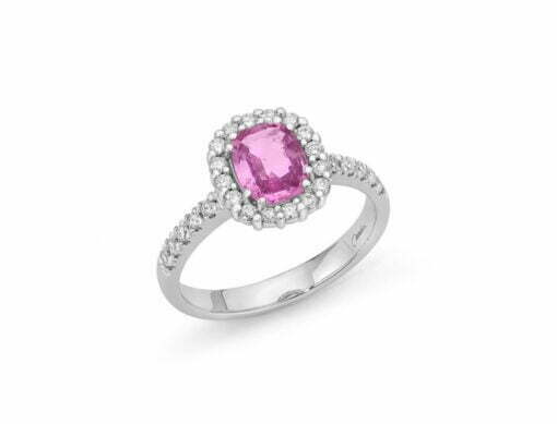 Anello con centrale zaffiro rosa e diamanti Miluna