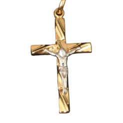 Ciondolo croce con Cristo in oro giallo e bianco 18k