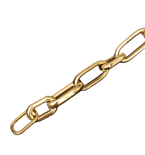 Bracciale catena grossa in oro giallo con chiusura a mochettone.