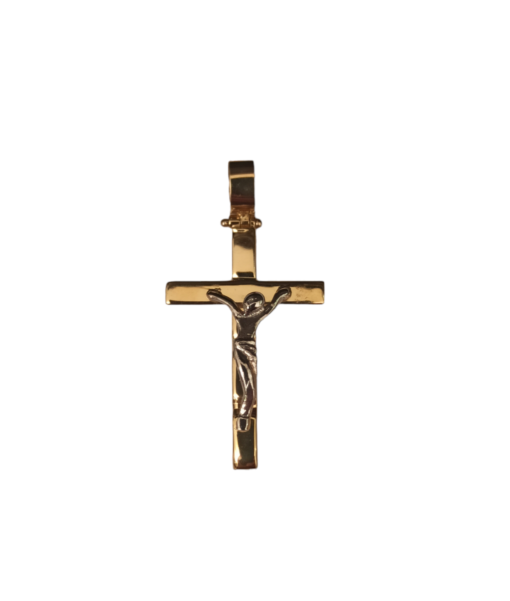Ciondolo croce con Cristo in oro giallo e bianco 18k