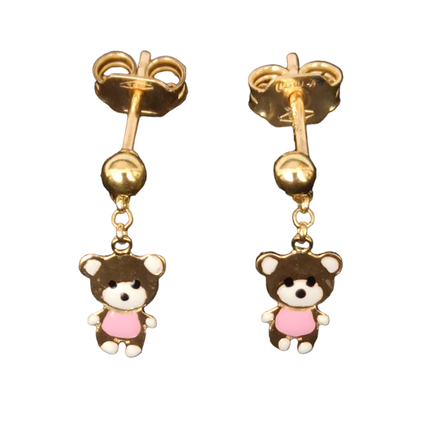 Orecchini Oro 9KT (375/000) Con Orso Panda | Chiusura A Pressione | 5x6 Mm | Made In Spain | Certificati E Ipoallergenici